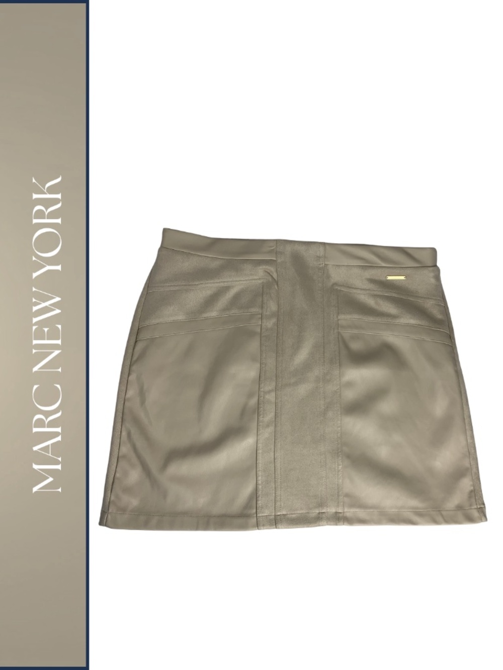 Marc New York Latte Faux Leather Mini Skirt Women's L Modern Minimalist Neutral